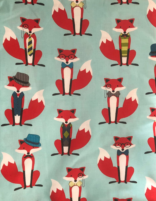 Robert Kaufman Fox and the Houndstooth by Andie Hanna Aqua Blue, Designer Cotton Fabric, Quilting Fabric, Sold by YARD