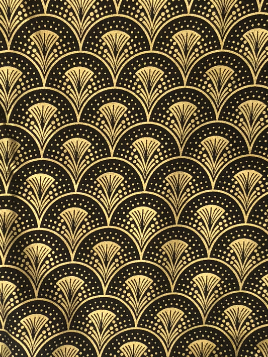 Bernartex “Rhapsody” Metallic Fanfare Black and Gold by Maria Kalinowski for Kanvas, Designer Cotton, Quilting Fabric, Sold by YARD