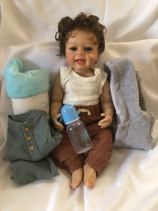 Adorable Reborn Boy Doll, Lifelike and Realistic, Outfits for Every Season and Plush Blanket