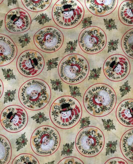 2 YARDS Springs Creative Retro Santa Snowman Circles by Susan Wright, Designer Cotton, Quilting Fabric