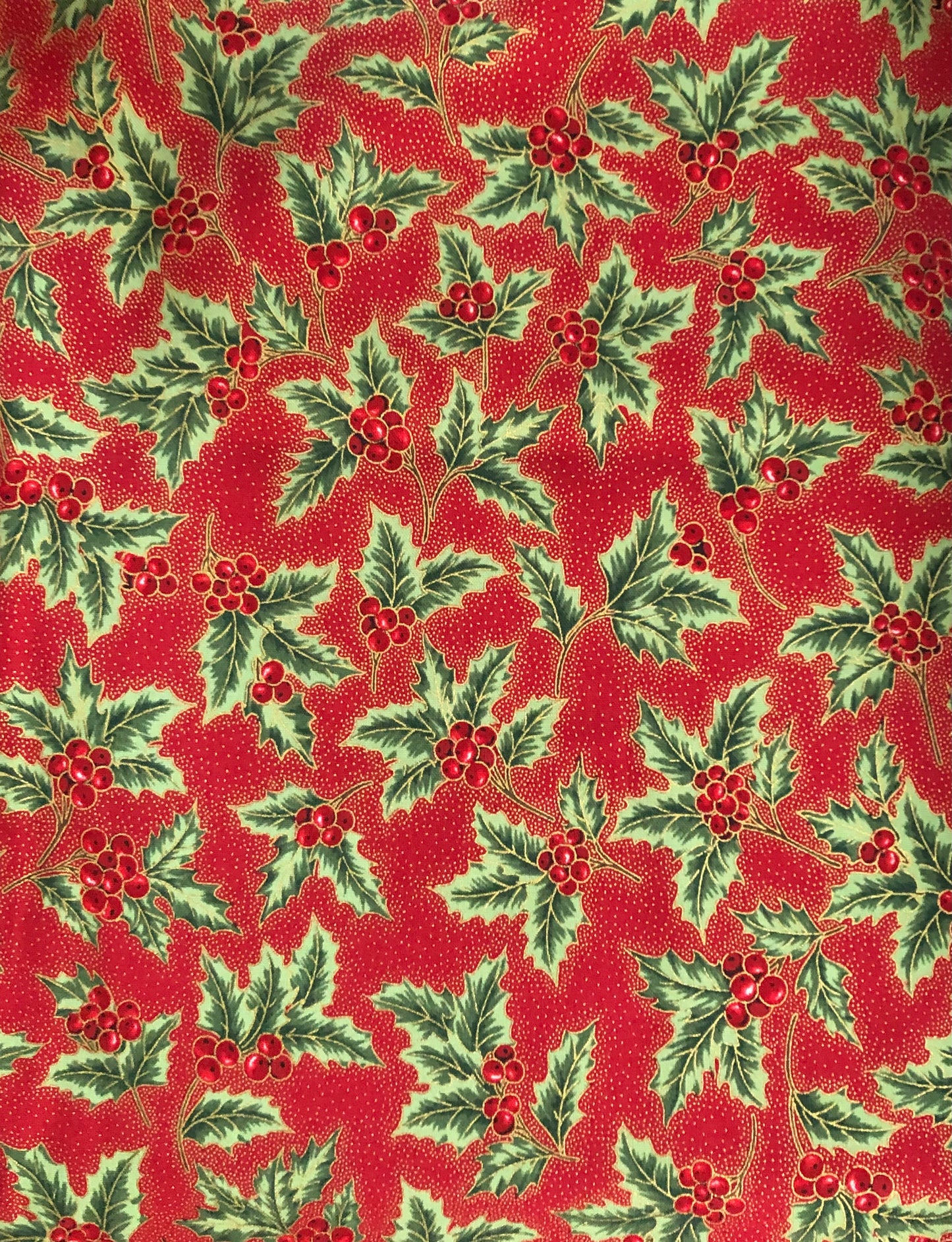 Robert Kaufman Holiday Flourish Red Holly Berries Metallic Gold, Designer Cotton, Quilting Fabric, Sold by YARD