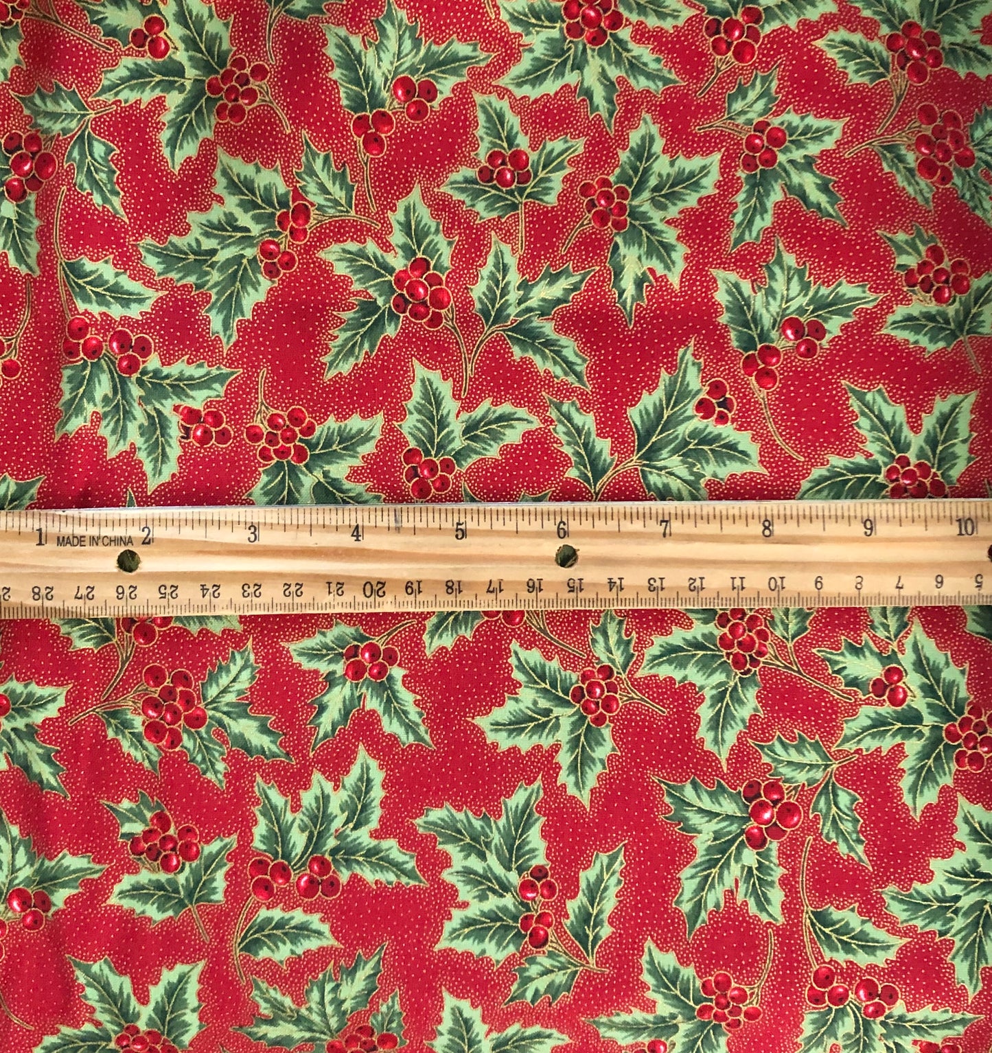 Robert Kaufman Holiday Flourish Red Holly Berries Metallic Gold, Designer Cotton, Quilting Fabric, Sold by YARD