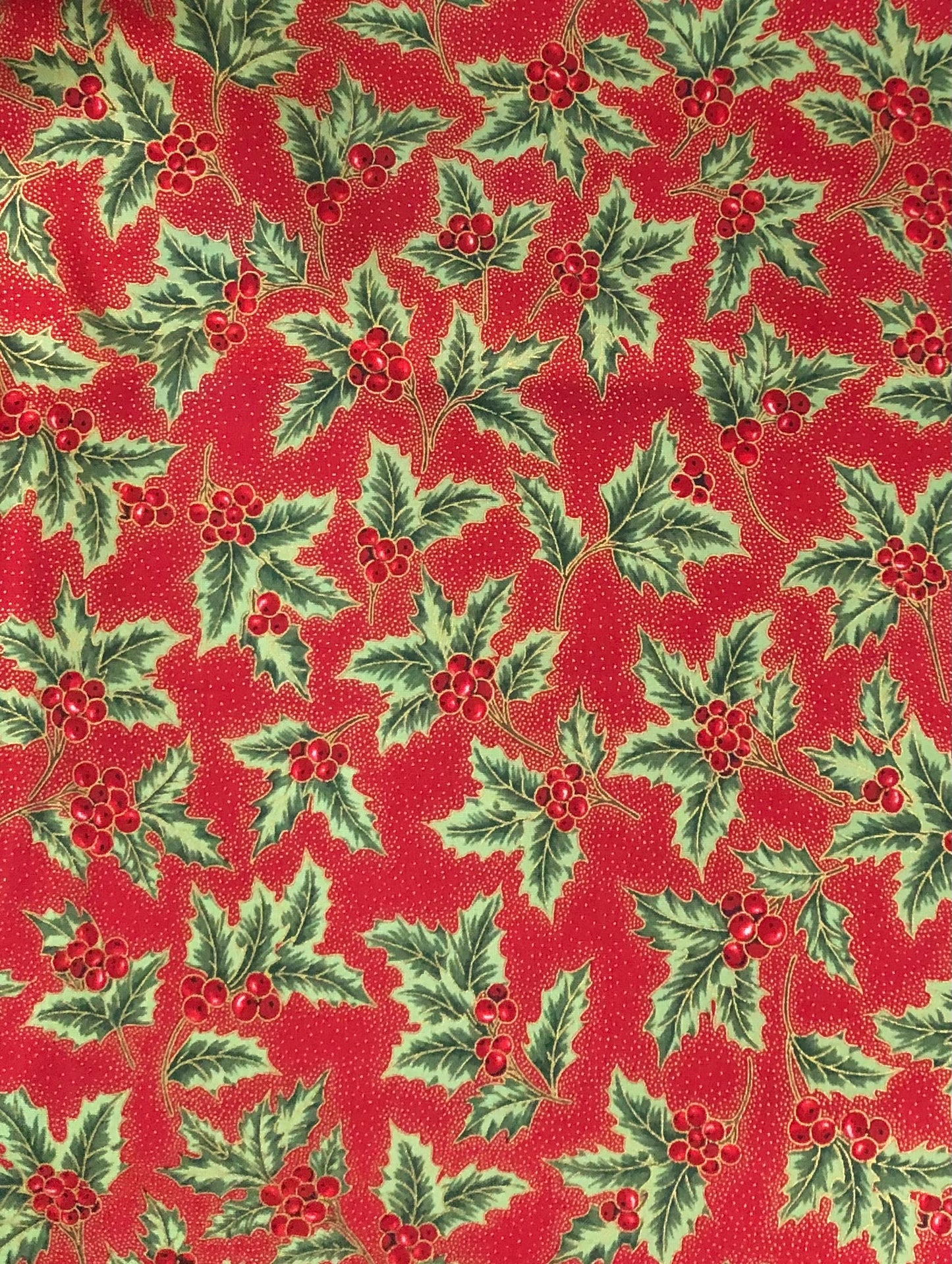 Robert Kaufman Holiday Flourish Red Holly Berries Metallic Gold, Designer Cotton, Quilting Fabric, Sold by YARD