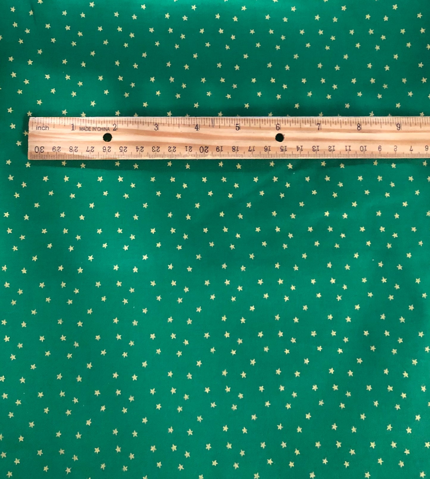 Green and Metallic Gold Stars Fabric Christmas, Designer Cotton, Quilting Fabric, Sold by YARD