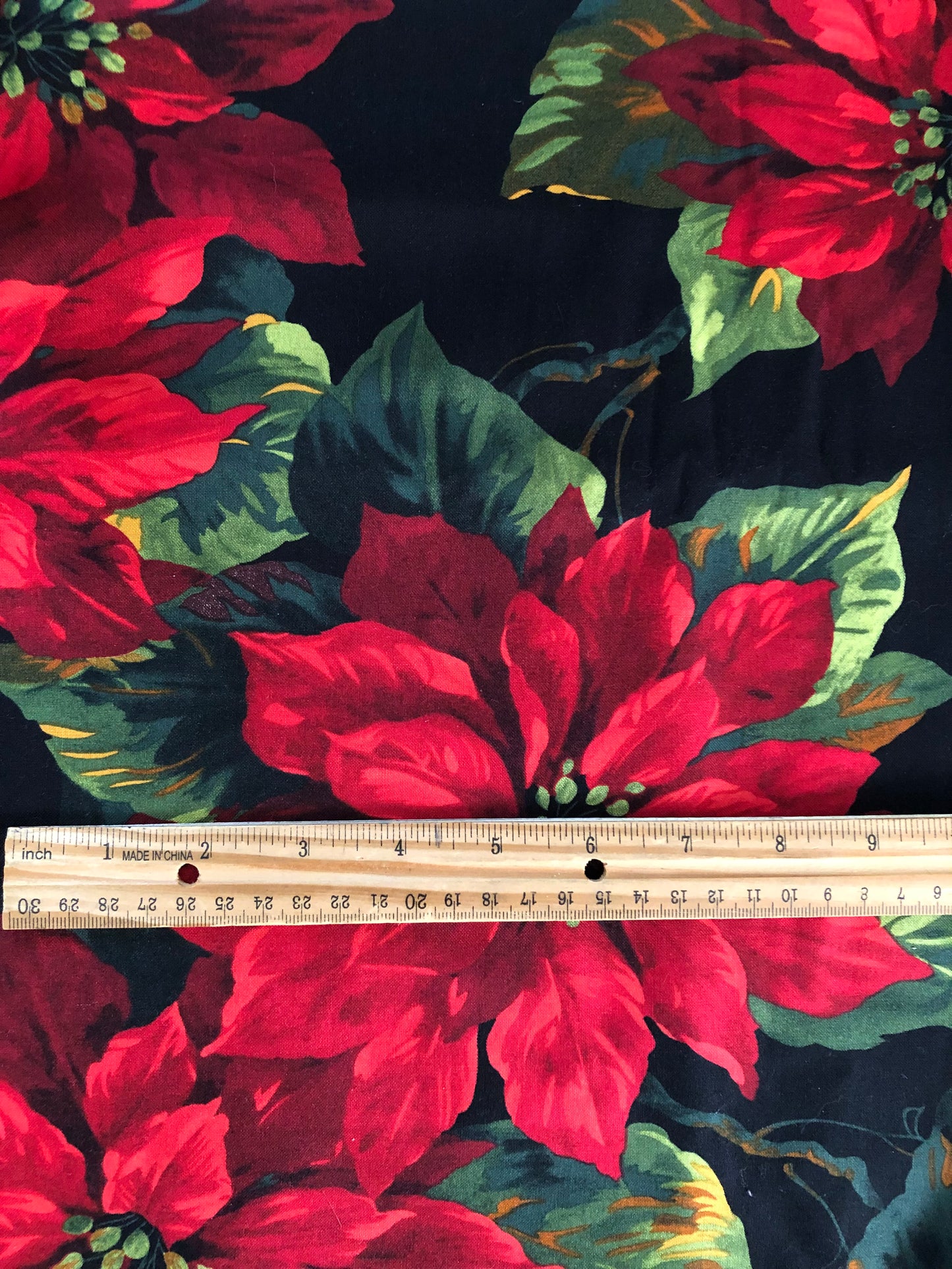 Michael Miller Scarlet Poinsettia on Black, Designer Cotton, Quilting Fabric, Sold by YARD