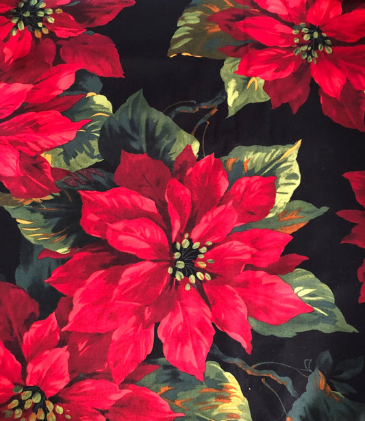 Michael Miller Scarlet Poinsettia on Black, Designer Cotton, Quilting Fabric, Sold by YARD