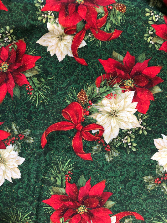 QT Fabrics Elegant Red and White Poinsettias by Liza Bea, Designer Cotton, Quilting Fabric, Sold by YARD