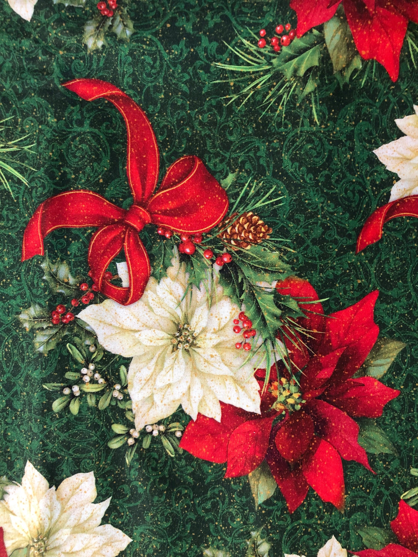 QT Fabrics Elegant Red and White Poinsettias by Liza Bea, Designer Cotton, Quilting Fabric, Sold by YARD