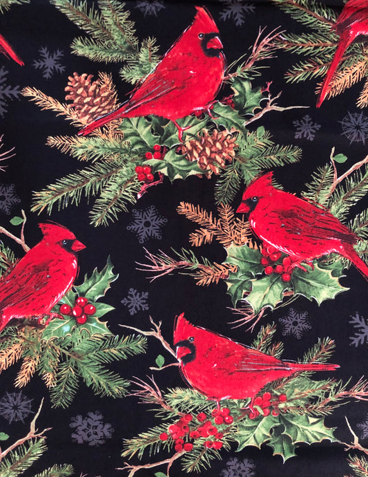 Wilmington Prints Royal Red Cardinals by Michael Davis, Designer Cotton, Quilting Fabric, Sold by YARD