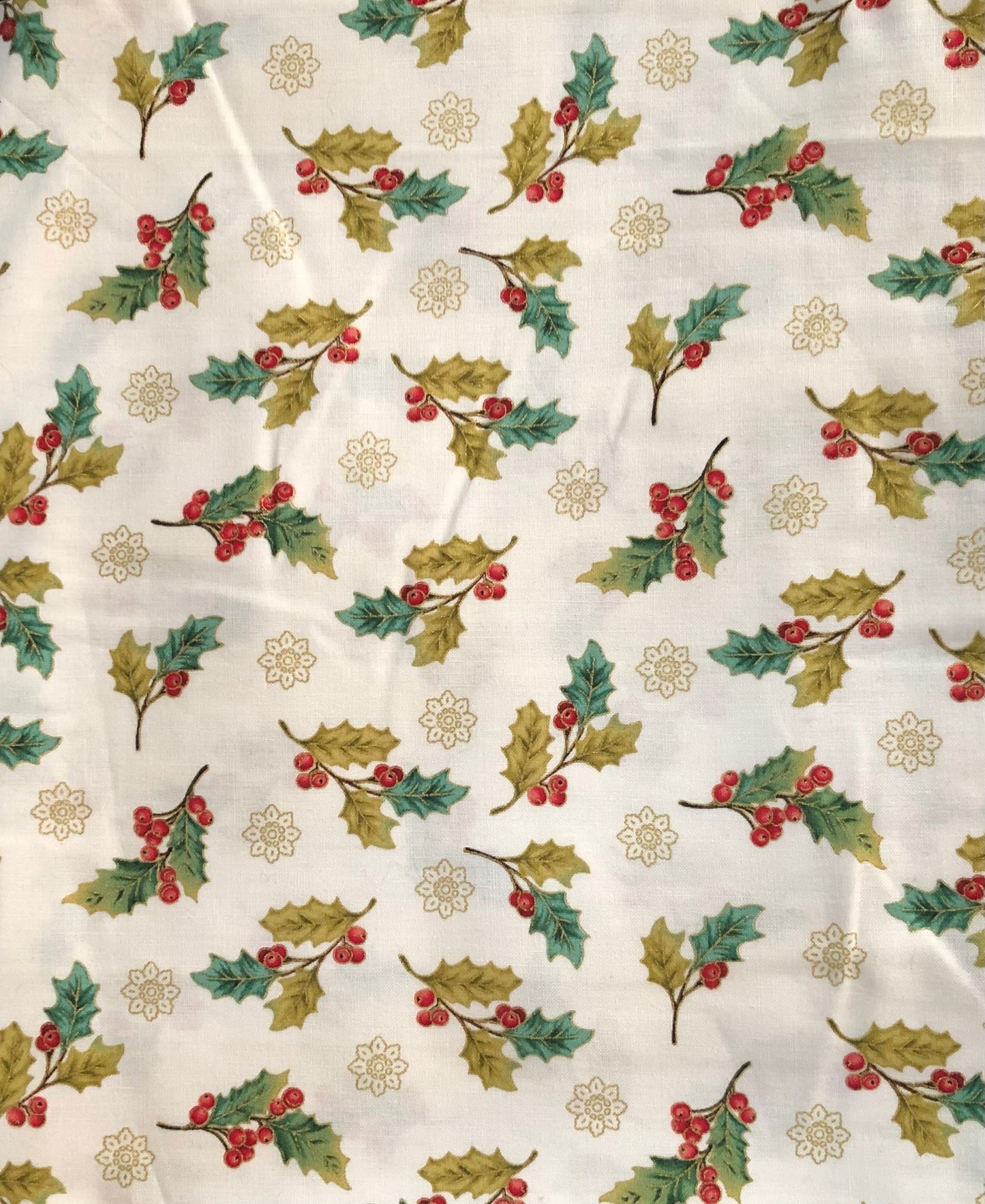 Henry Glass Winter Garden by Color Principle Red Holly Berries on White Metallic, Designer Cotton, Quilting Fabric, Sold by YARD