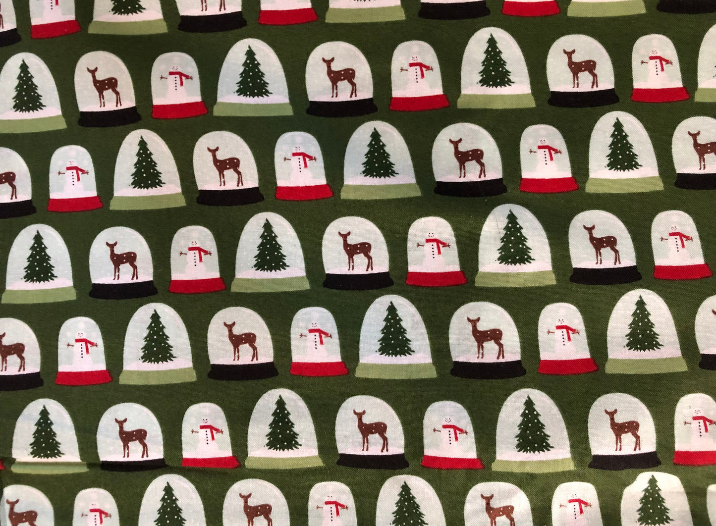 Riley Blake Comfort and Joy Snow Globes on Dark Green, Designer Cotton, Quilting Fabric, Sold by YARD