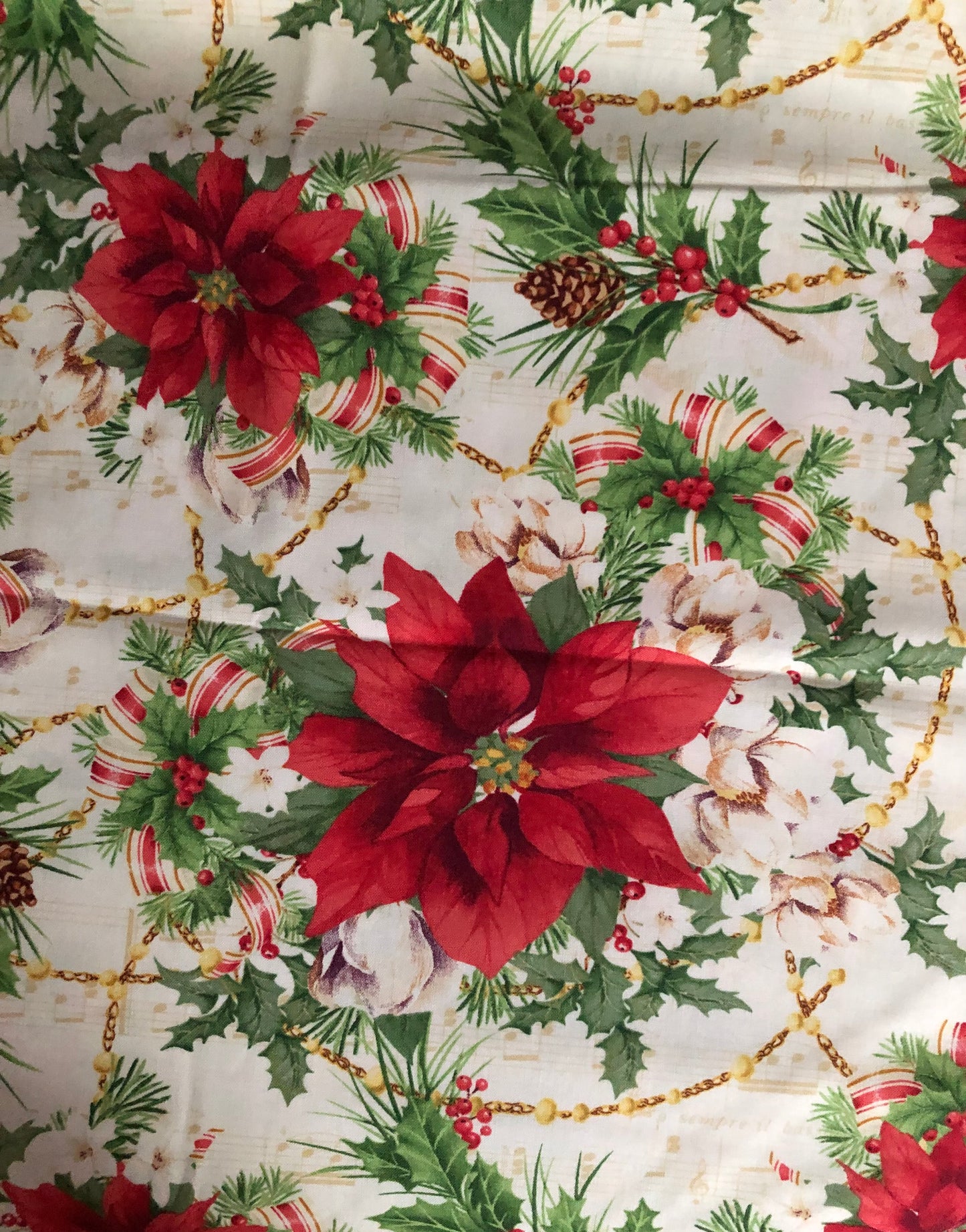 Henry Glass Christmas Legend Red Poinsettia on Cream by Bruce Park, Designer Cotton, Quilting Fabric, Sold by YARD
