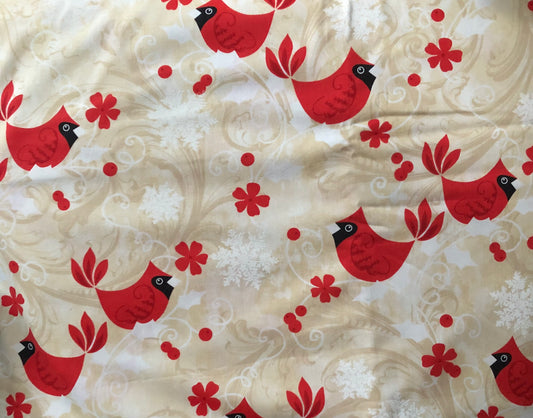 Benartex Kanvas Winter Story Red Cardinals by Maria Kalinowski, Designer Cotton, Quilting Fabric, Sold by YARD