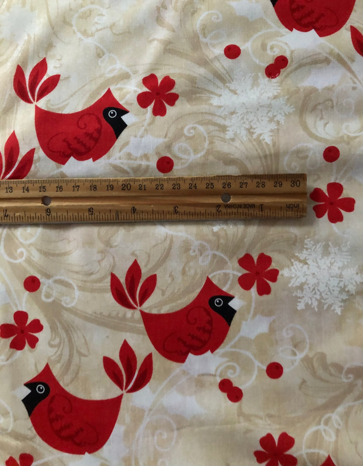 Benartex Kanvas Winter Story Red Cardinals by Maria Kalinowski, Designer Cotton, Quilting Fabric, Sold by YARD