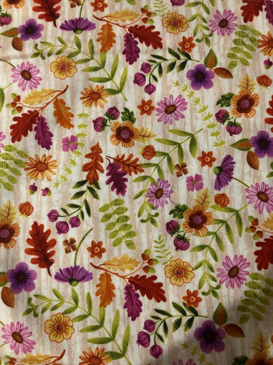Studio E Flowers And Leaves On Cream Fabric, Designer Cotton, Quilting Fabric, Sold by YARD