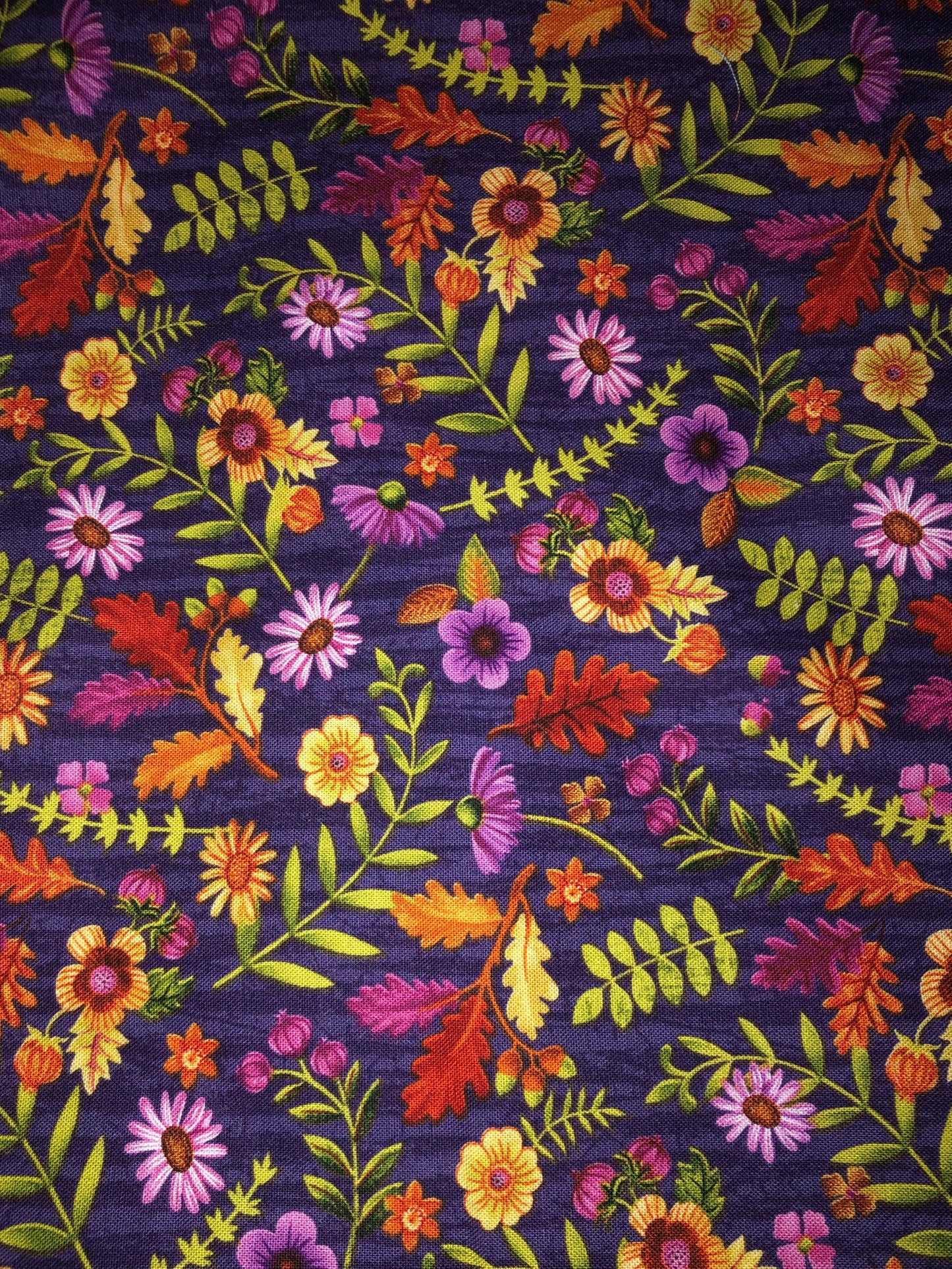 Studio E Flowers And Leaves On Purple Fabric, Designer Cotton, Quilting Fabric, Sold by YARD