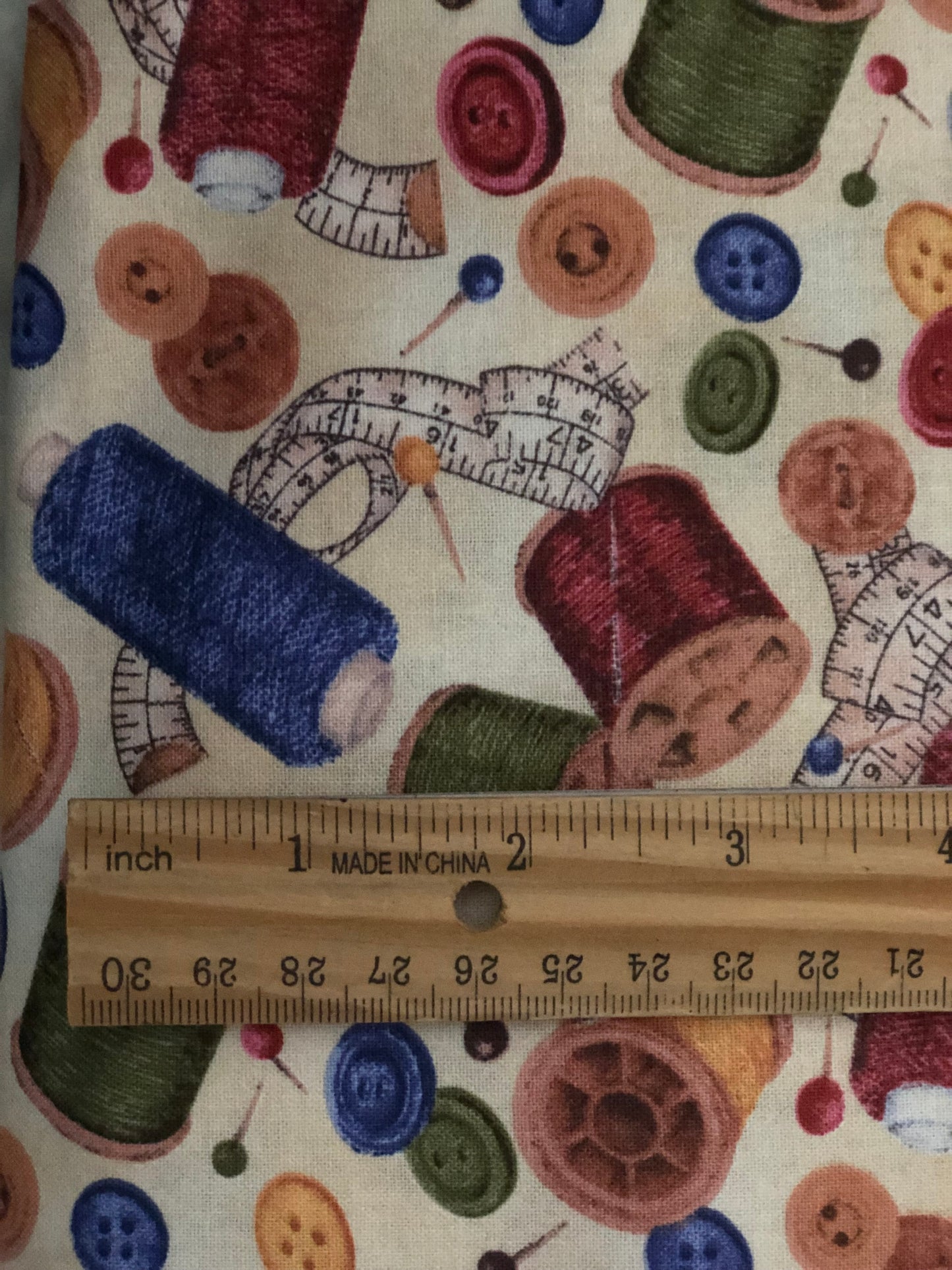 2 Yards Wilmington Prints Sew Curious Spools of Thread on Cream by Anne Mortimer Fabric, Designer Cotton, Quilting Fabric