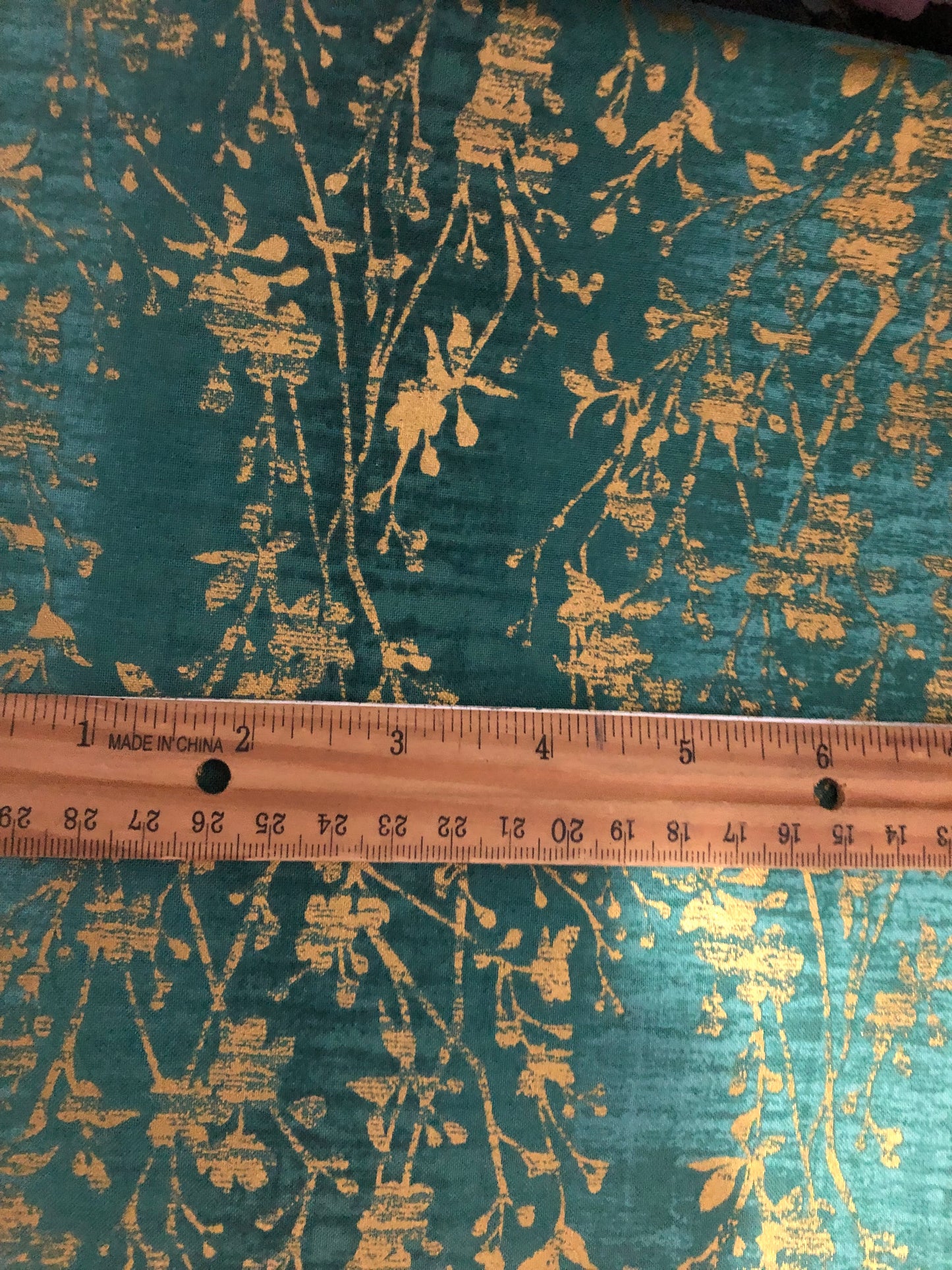 RJ Fabrics Shiny Objects Velvety Vines Turquoise Metallic by by Flaurie & Finch, Designer Cotton, Quilting Fabric, Sold by YARD