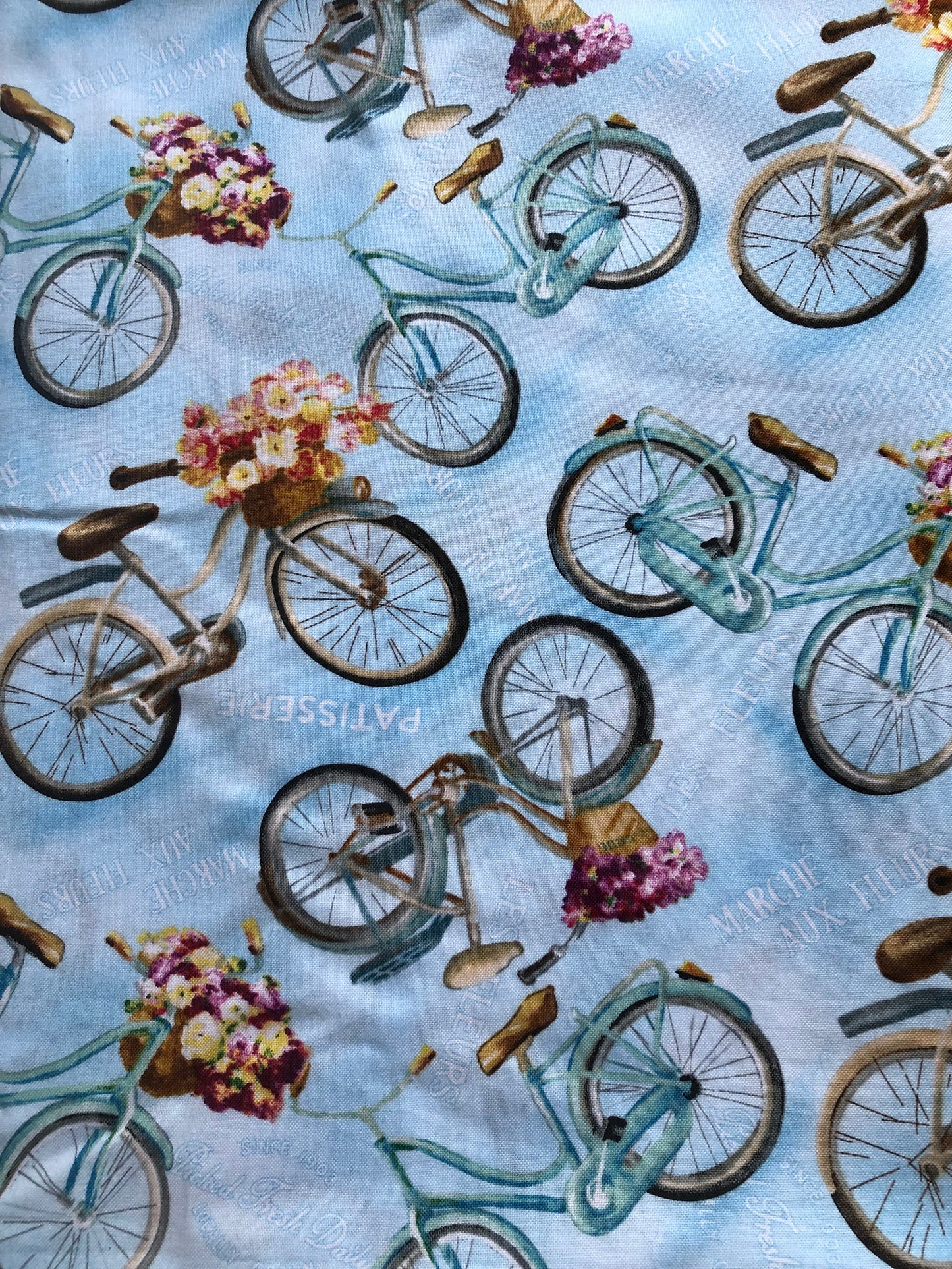 Wilmington Prints Le Cafe French Blue Bicycles by Danhui Nai, Designer Cotton, Quilting Fabric, Sold by YARD