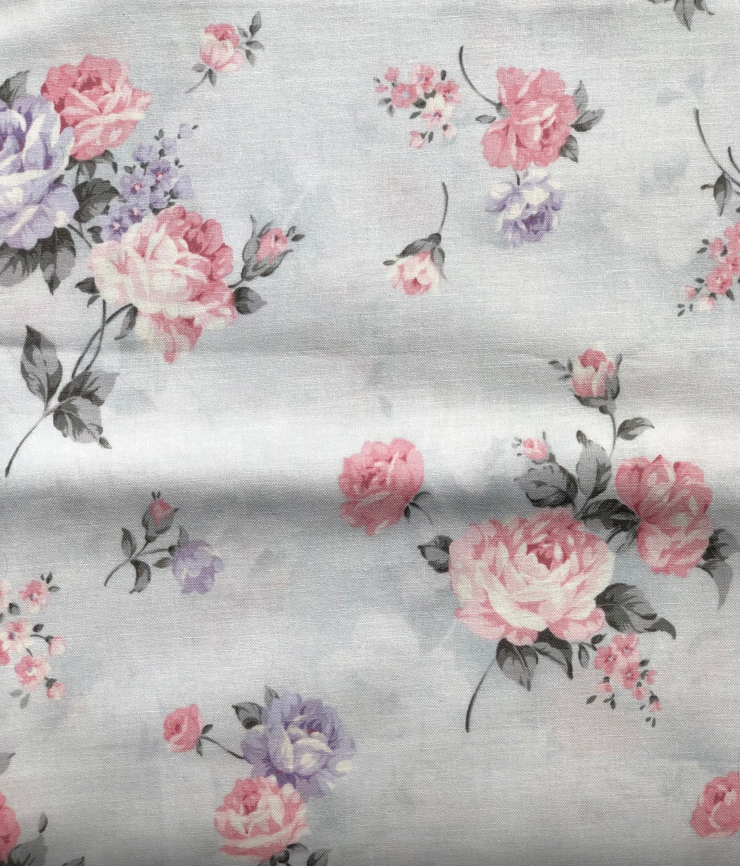 Robert Kaufman Pink and Purple Roses on Gray by Studio RK Fabric, Designer Cotton, Quilting Fabric, Sold by YARD, Made in Japan