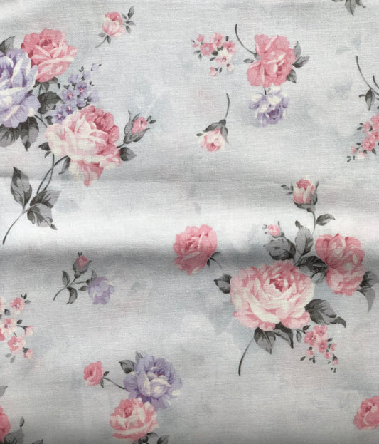 Robert Kaufman Pink and Purple Roses on Gray by Studio RK Fabric, Designer Cotton, Quilting Fabric, Sold by YARD, Made in Japan