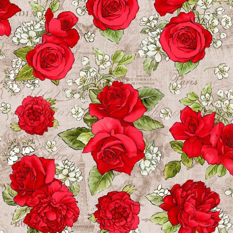 Oasis Fabrics Paris Roses, 100% Cotton Fabric, Sold by Yard