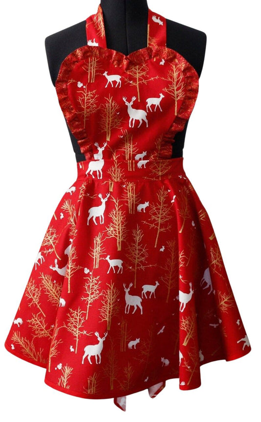 Christmas Apron for Women, Winter Woodland Animal Apron for Women