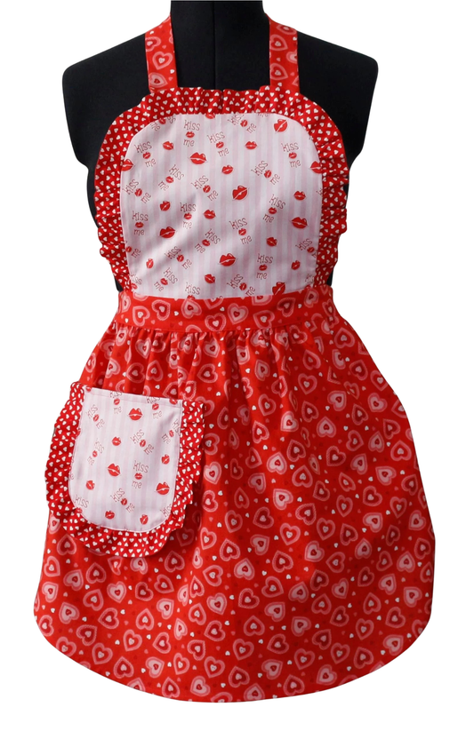 Valentine's Day Apron for Women, Hearts and Kisses Apron for Women, Hearts Apron