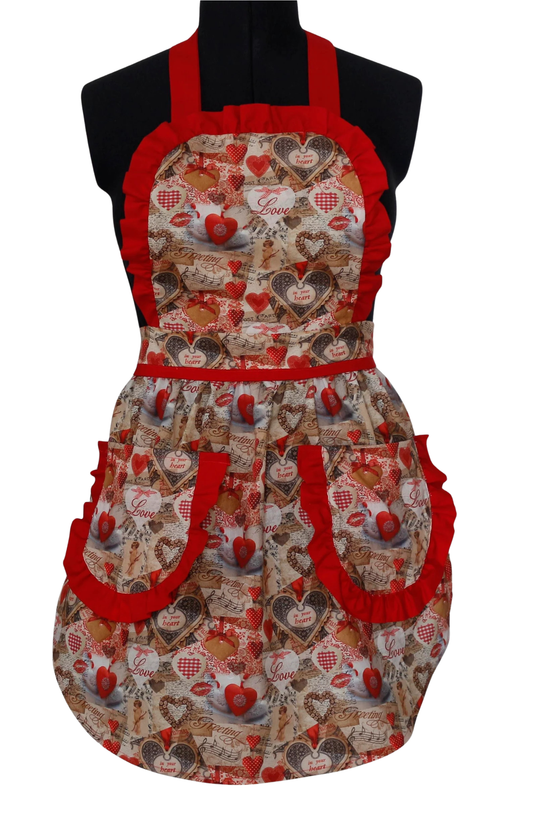 Valentine's Day Apron for Women, Victorian Valentine Apron for Women, Hearts Apron for Women