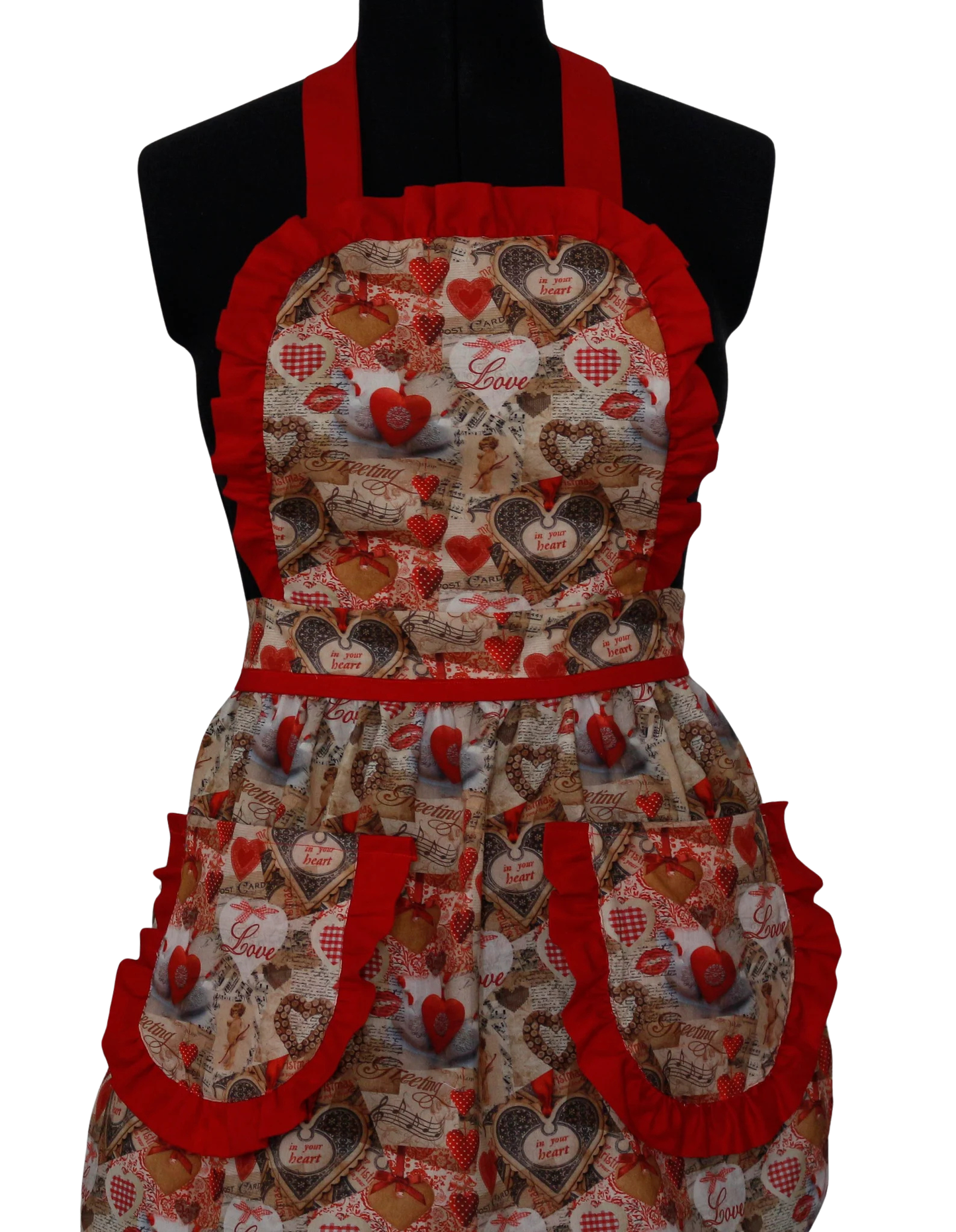 Valentine's Day Apron for Women, Victorian Valentine Apron for Women, Hearts Apron for Women