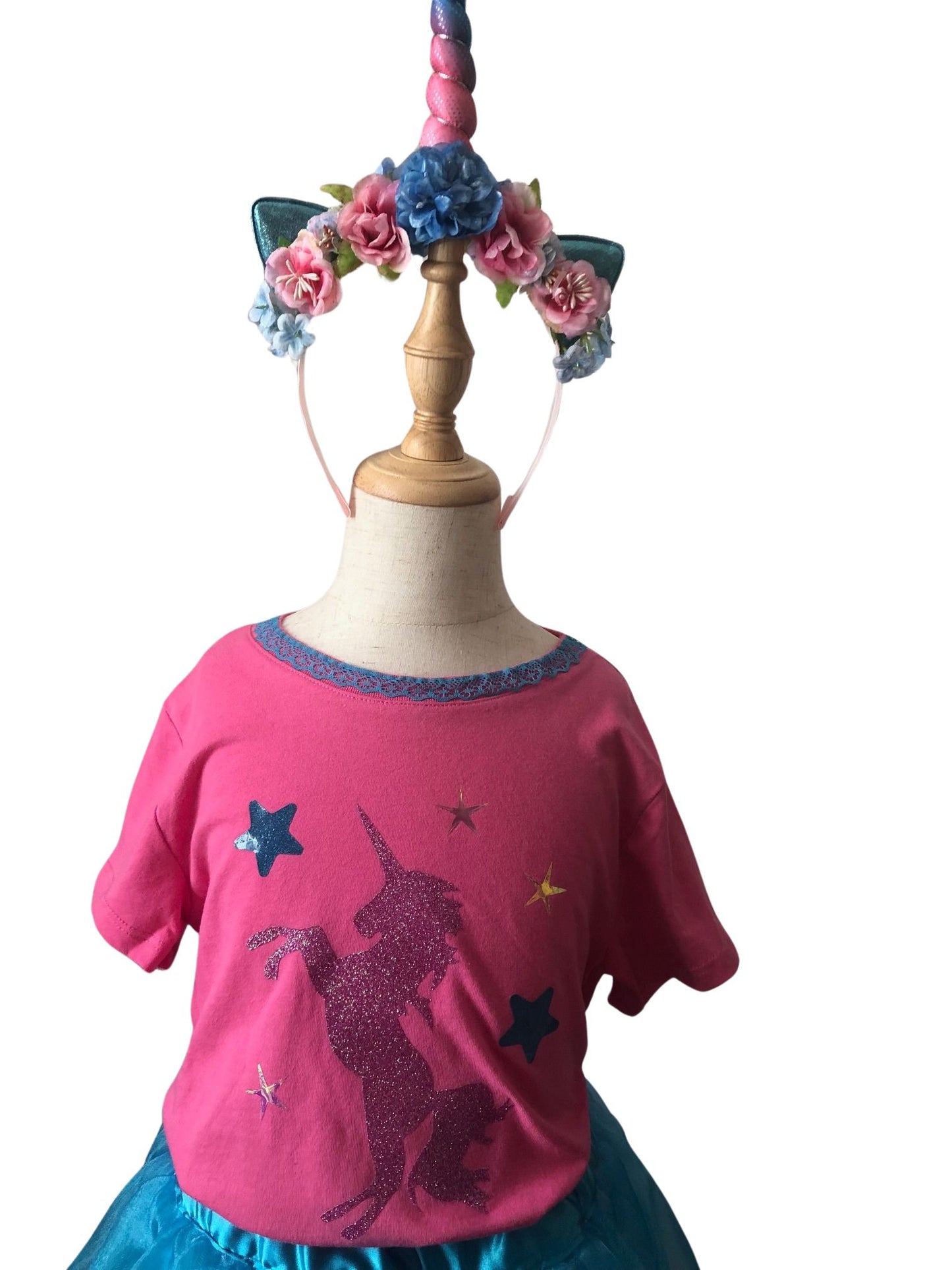 Pink and Blue Unicorn Girls Birthday Party Costume Size 7, Elegant Girls Unicorn Birthday Outfit, Unicorn T-Shirt, Girls Party Costume