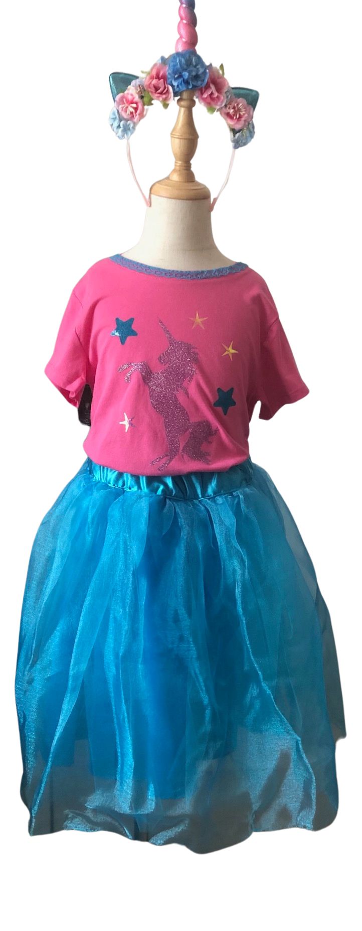 Pink and Blue Unicorn Girls Birthday Party Costume Size 7, Elegant Girls Unicorn Birthday Outfit, Unicorn T-Shirt, Girls Party Costume