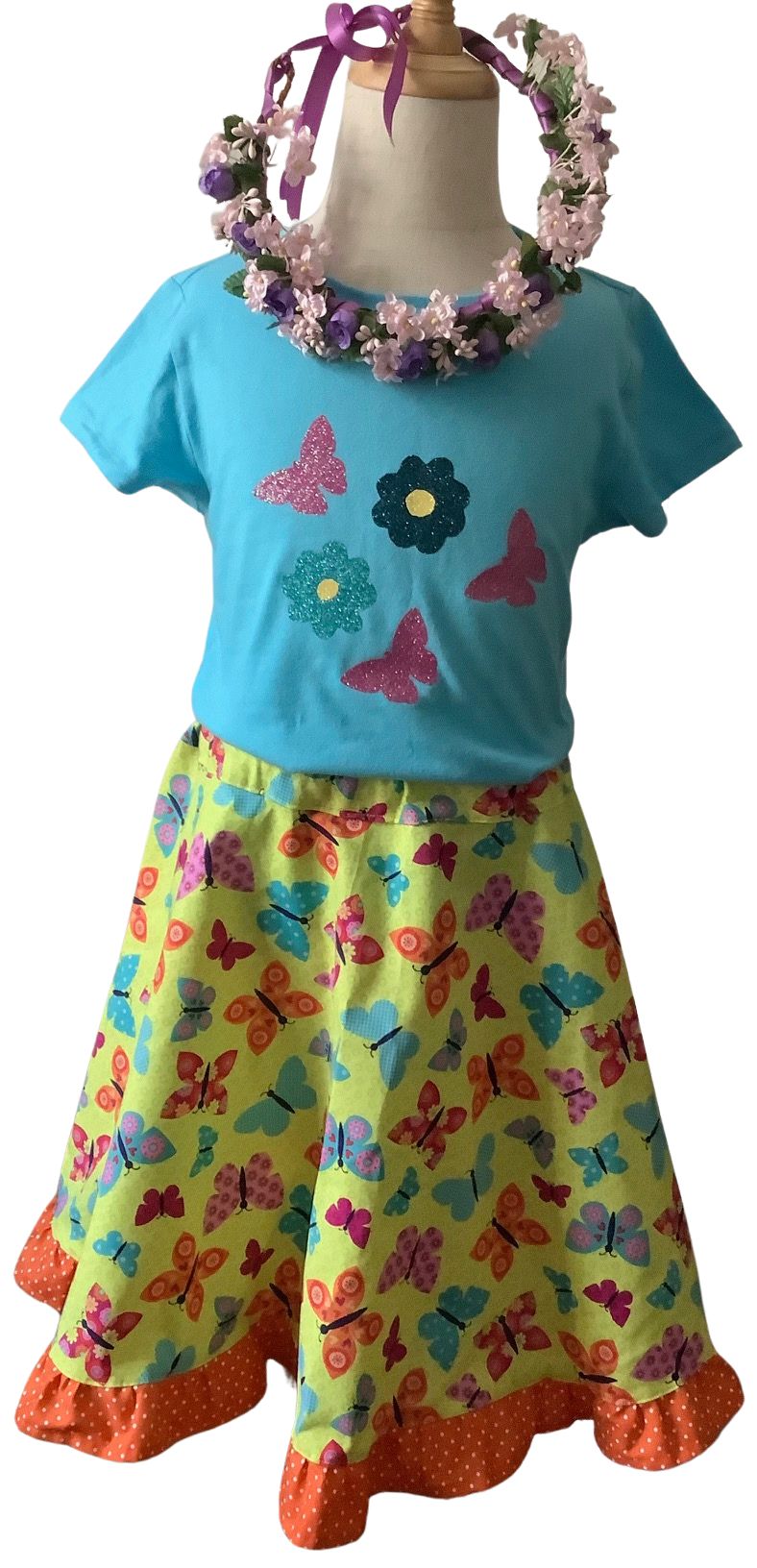 Butterflies and Flowers Birthday Outfit and Crown, Girl Size 6, Girl Birthday Costume, Flower Princess