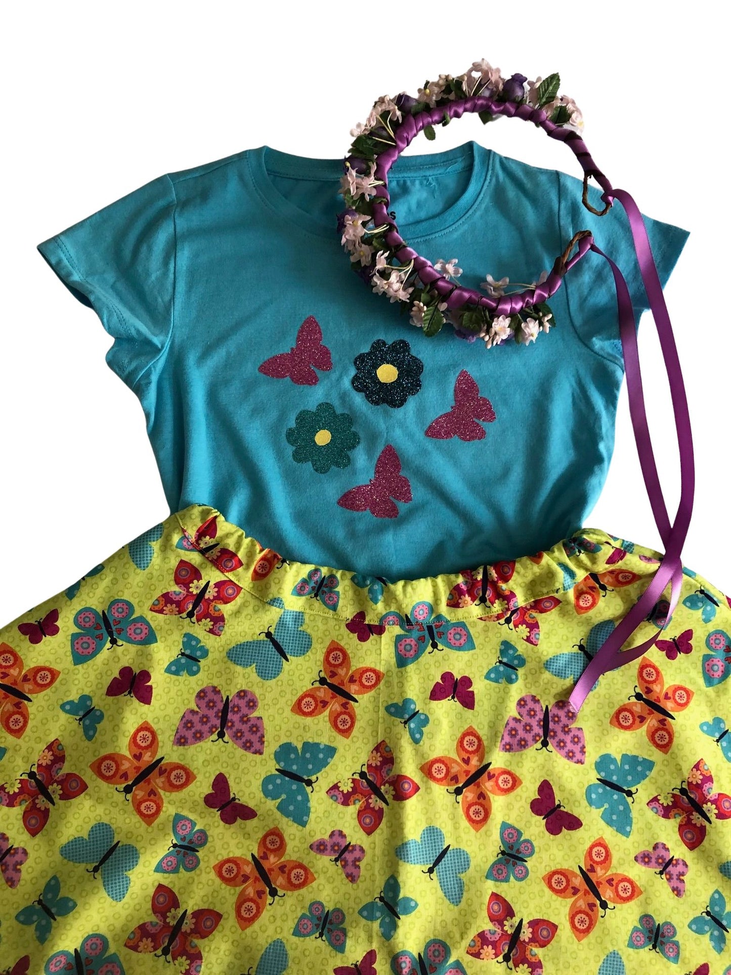 Butterflies and Flowers Birthday Outfit and Crown, Girl Size 6, Girl Birthday Costume, Flower Princess