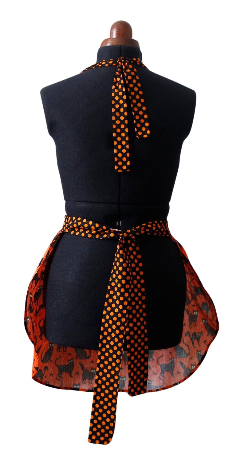 Halloween Apron for Women with Black Cats and Polka Dots