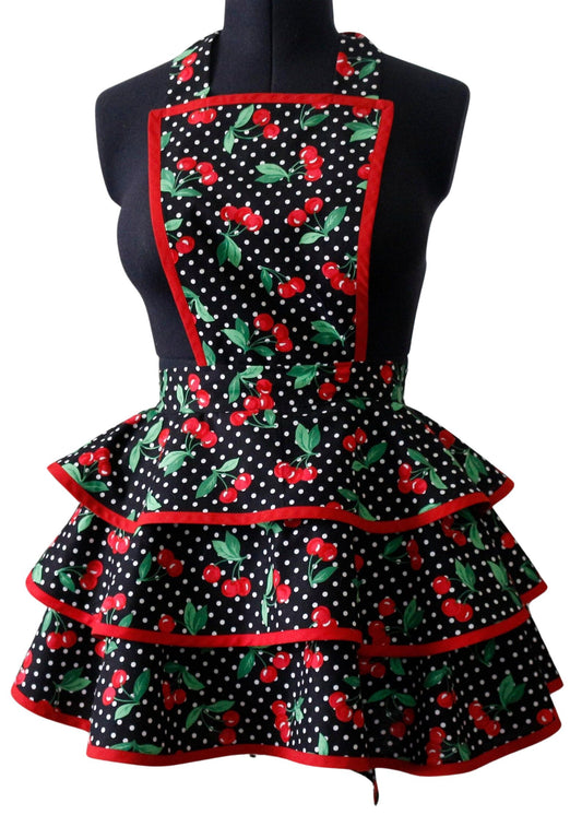 Petite Apron for Women, Retro Cherry and Polka Dots Apron for Women