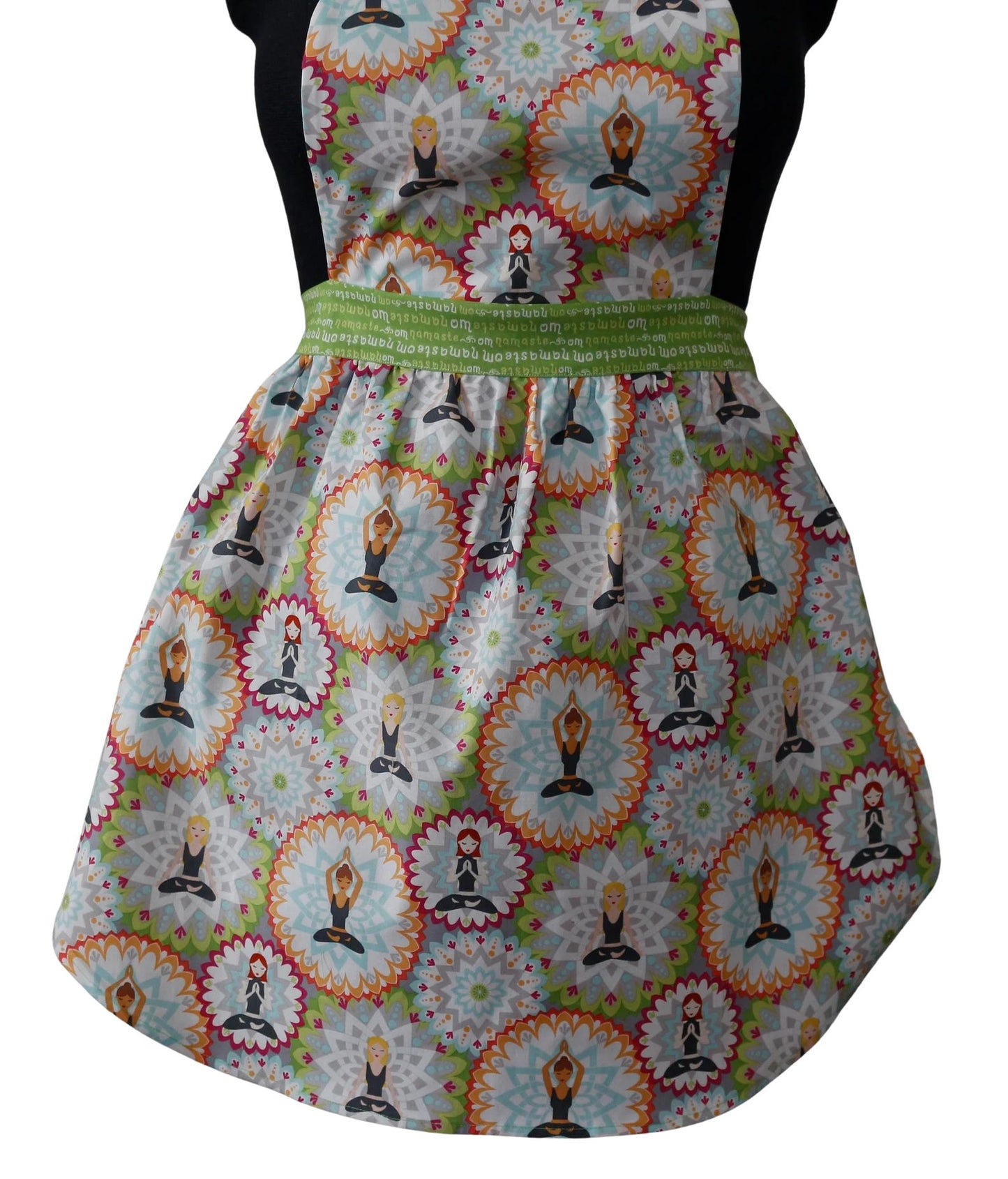 Apron for Women, Meditation Apron for Women, Namaste Om Green Belt Apron for Women