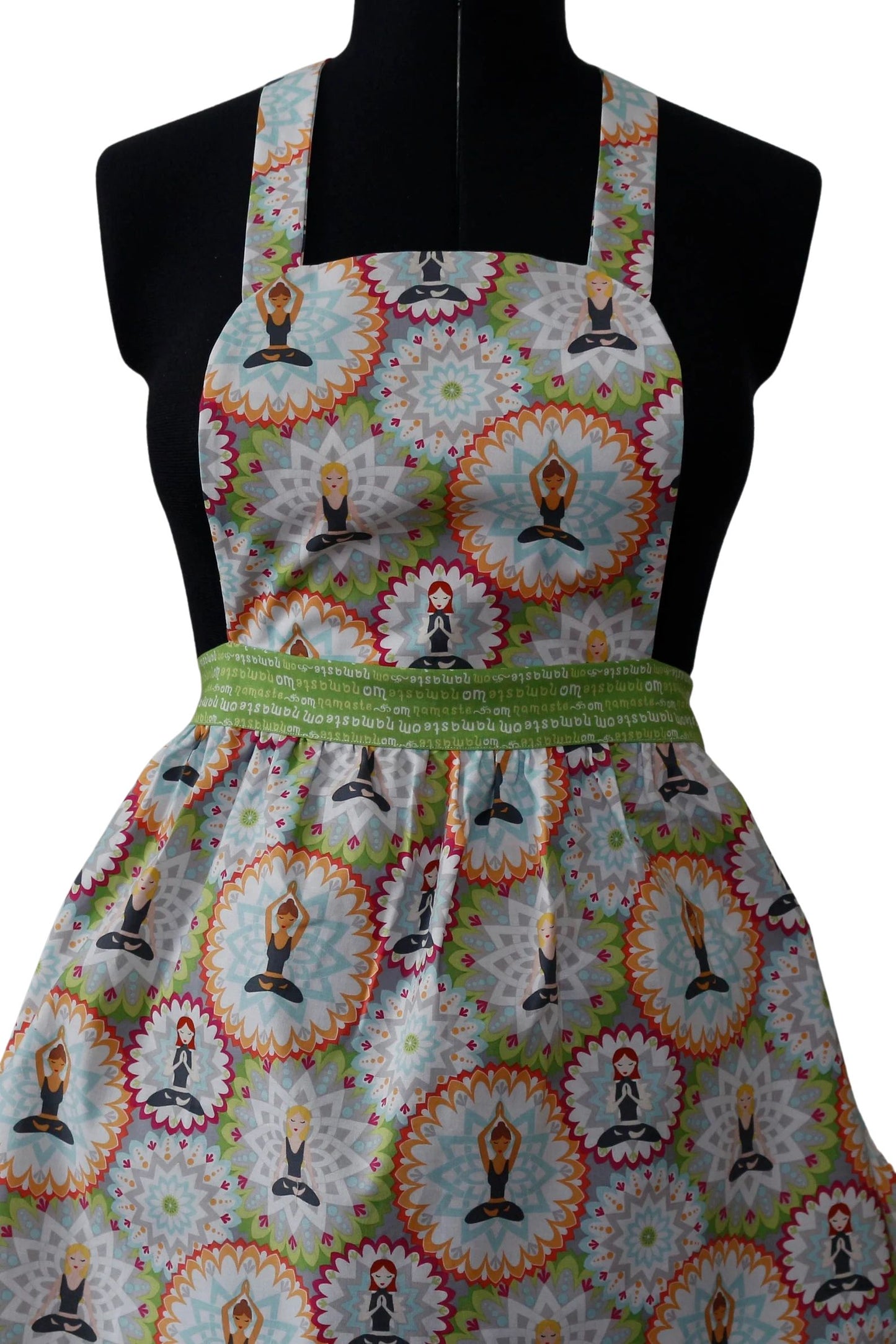 Apron for Women, Meditation Apron for Women, Namaste Om Green Belt Apron for Women