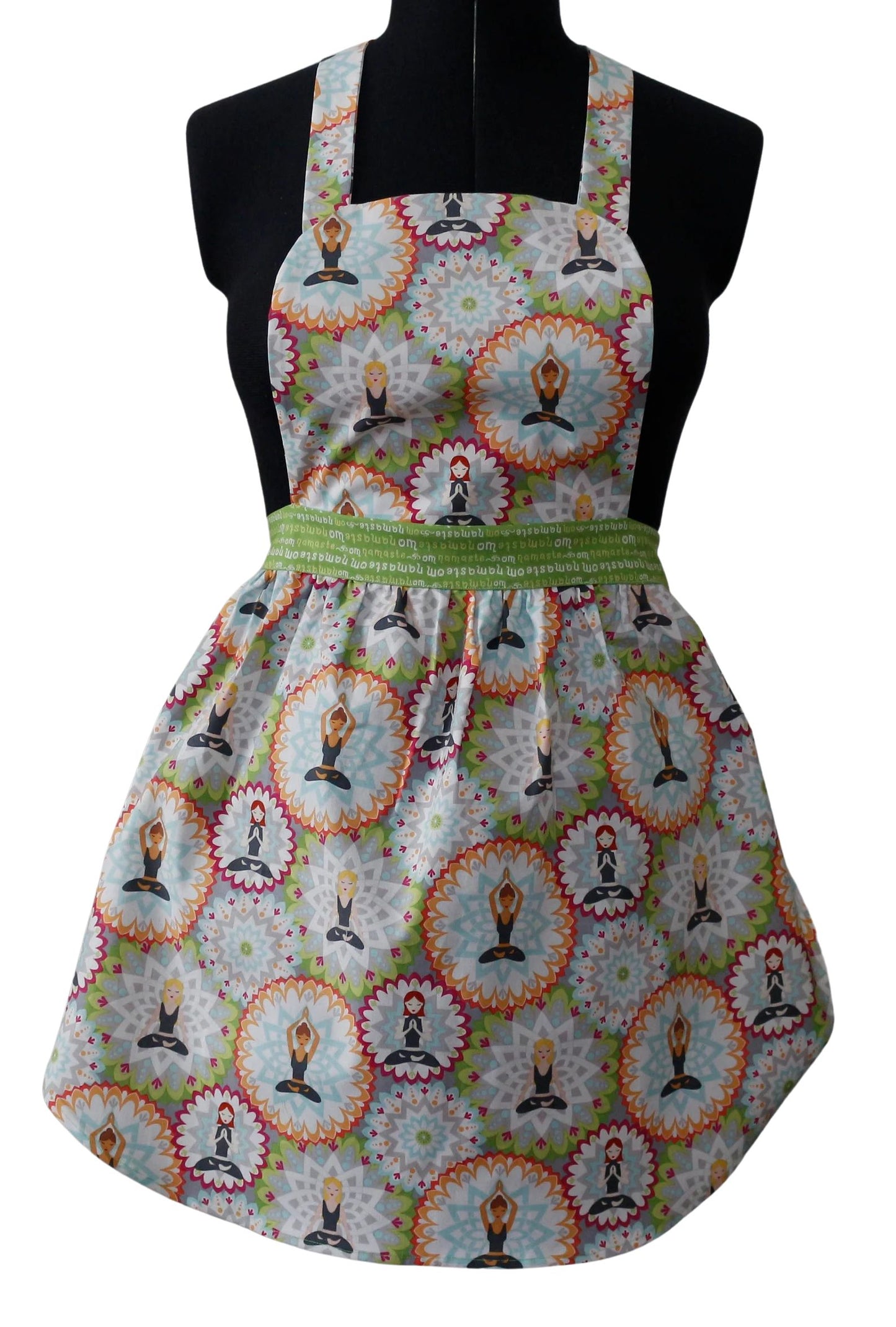 Apron for Women, Meditation Apron for Women, Namaste Om Green Belt Apron for Women