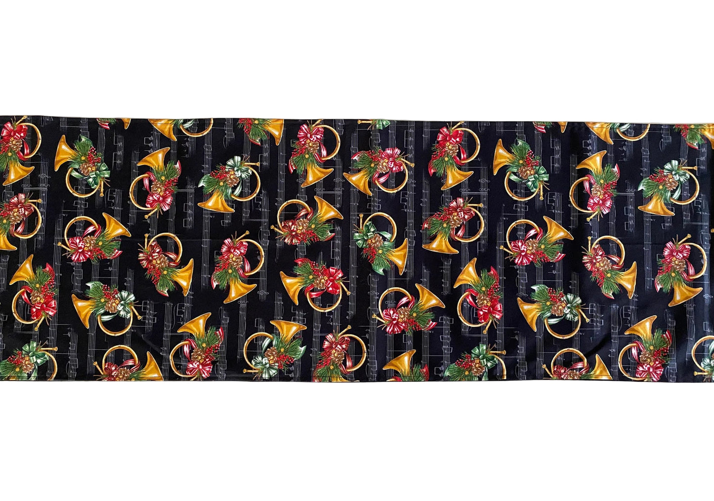 Christmas Table Runner, Christmas French Horn Table Runner, Christmas Music Table Runner