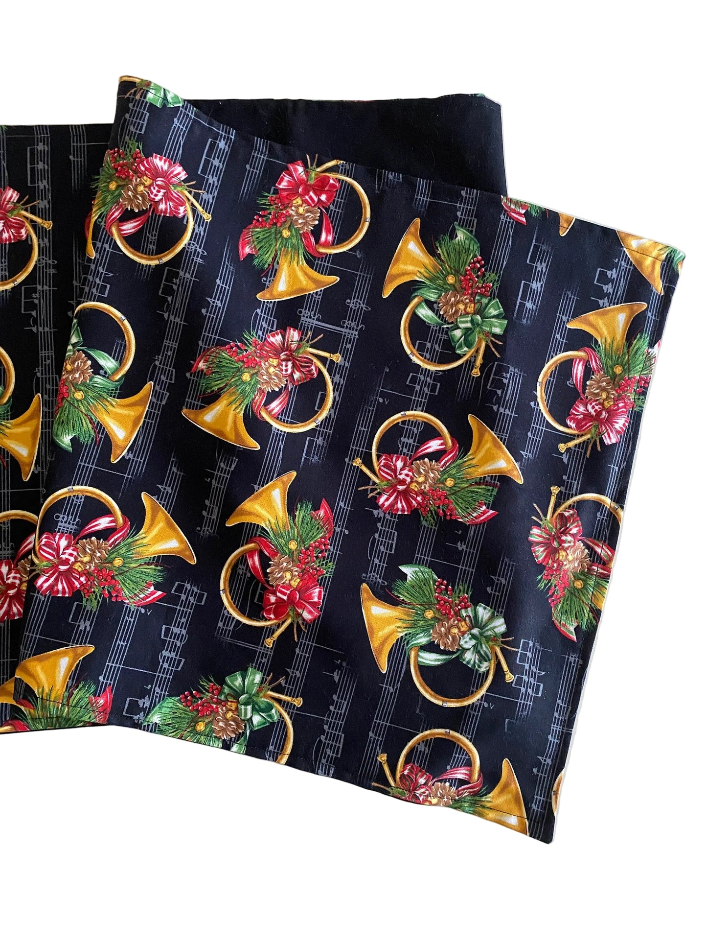 Christmas Table Runner, Christmas French Horn Table Runner, Christmas Music Table Runner