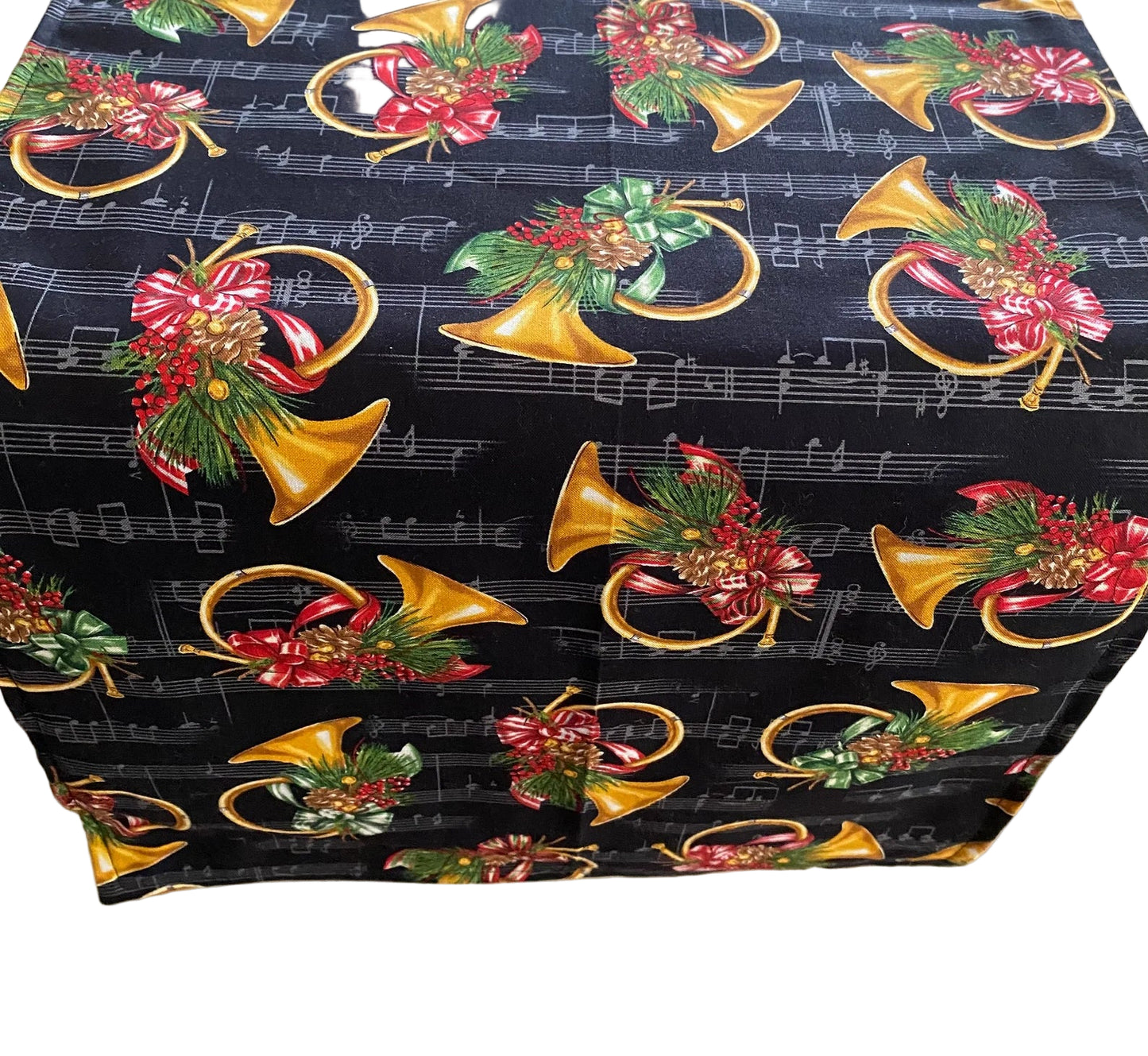 Christmas Table Runner, Christmas French Horn Table Runner, Christmas Music Table Runner