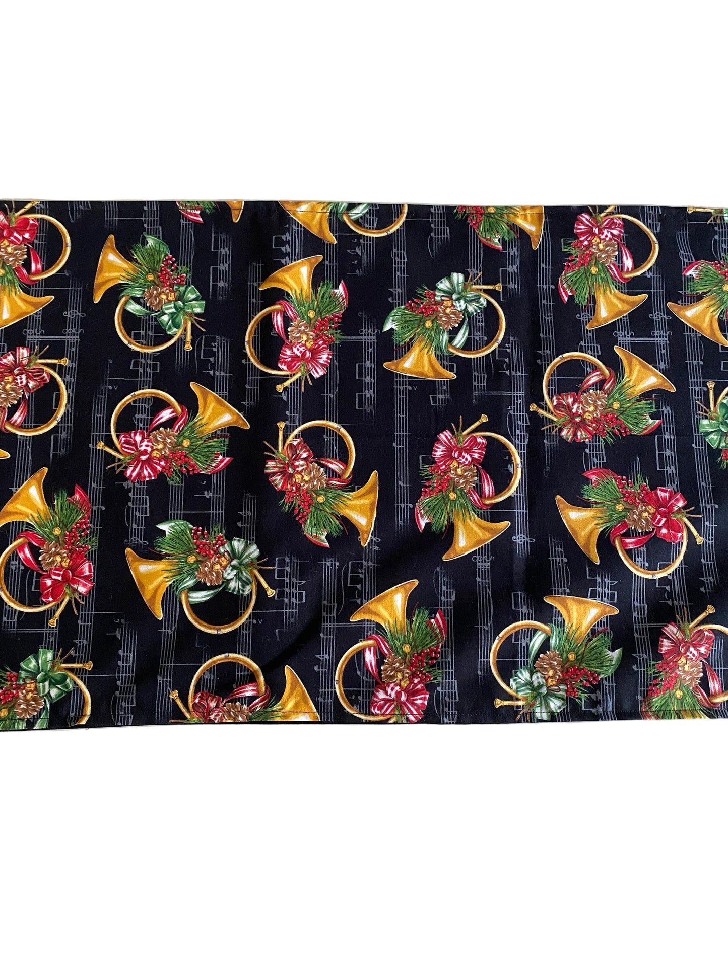 Christmas Table Runner, Christmas French Horn Table Runner, Christmas Music Table Runner