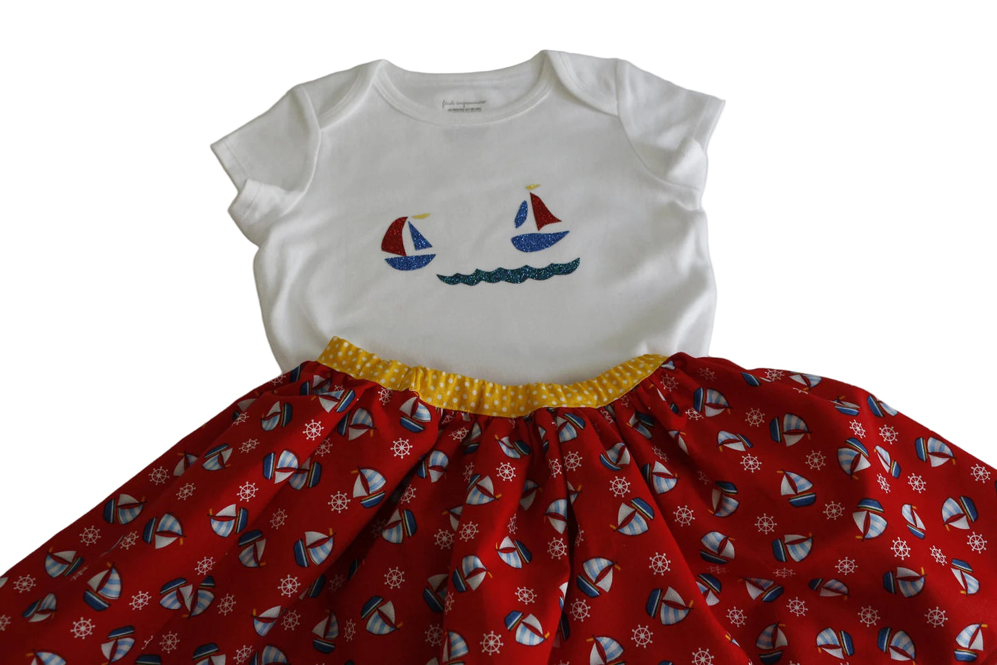 Girls Toddler Handmade Nautical Boat Outfit, Girls Bodysuit and Skirt- 24 Months, Girls Toddler Summer Clothing