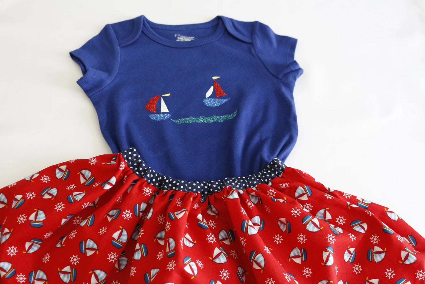 Girls Toddler Handmade Nautical Boat Outfit, Girls Bodysuit and Skirt, 24 Months, Girls Toddler Summer Clothing