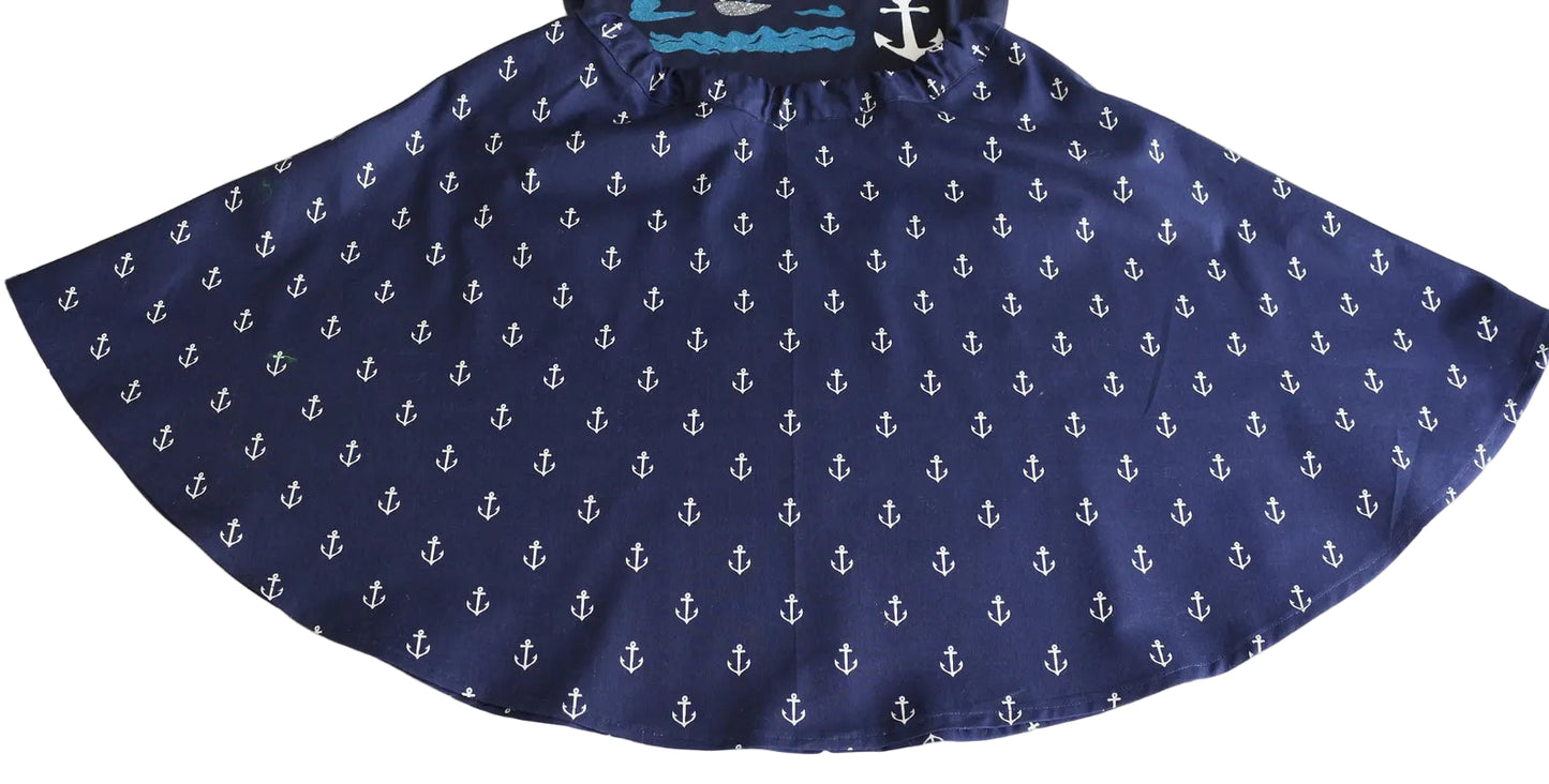 Girls Size 6 to 7 Handmade Nautical Boats and Anchors Outfit, Nautical Boats and Anchor Skirt and T-Shirt, Girls Summer Clothing