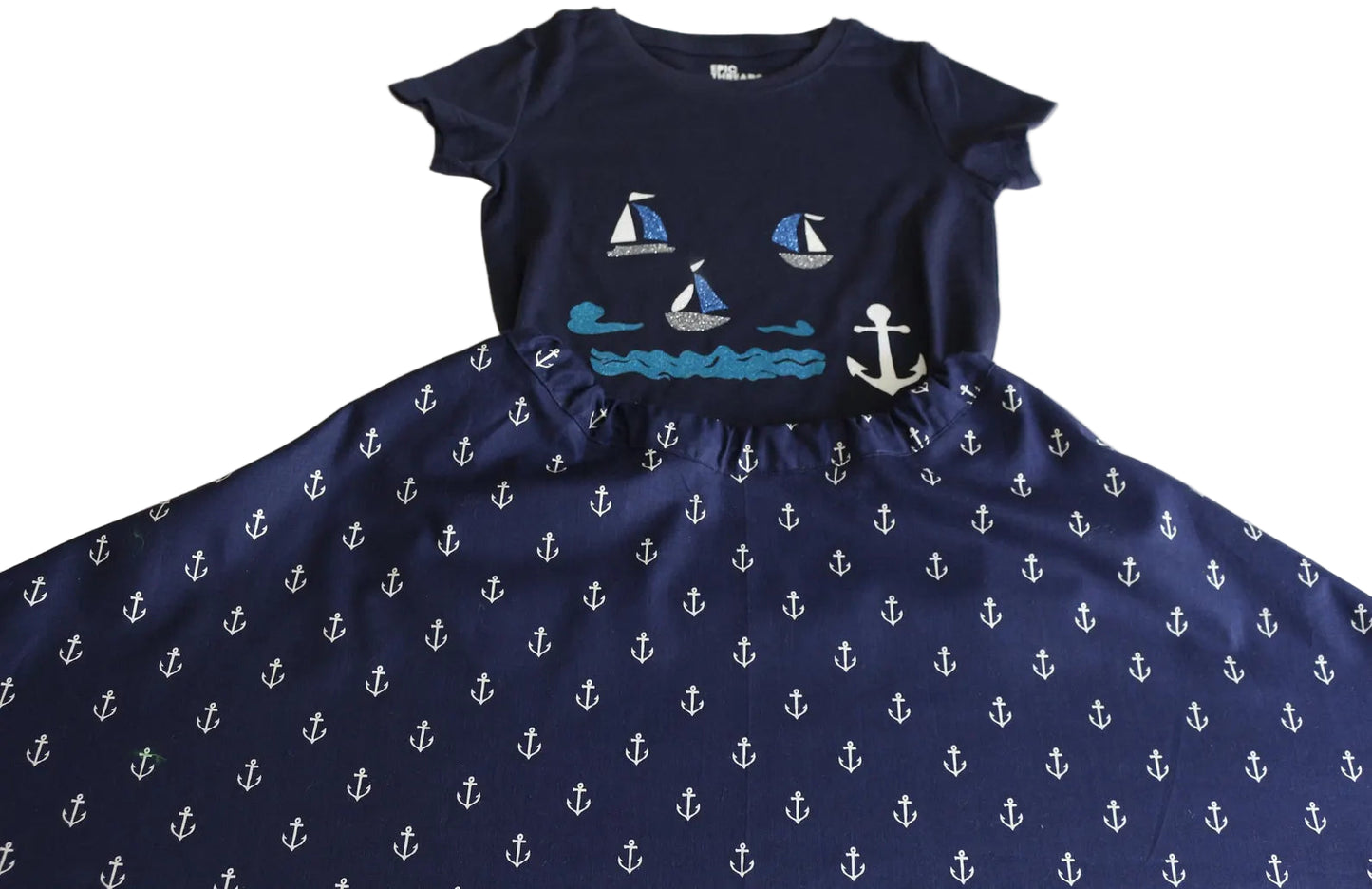Girls Size 6 to 7 Handmade Nautical Boats and Anchors Outfit, Nautical Boats and Anchor Skirt and T-Shirt, Girls Summer Clothing