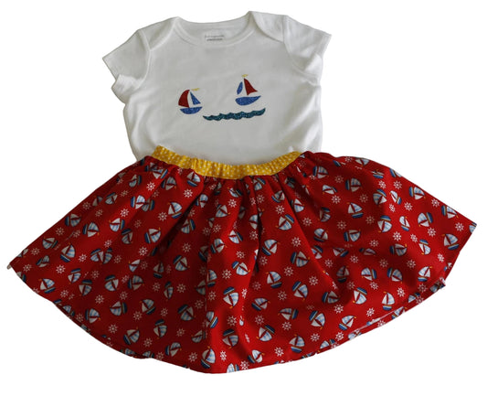 Girls Toddler Handmade Nautical Boat Outfit, Girls Bodysuit and Skirt- 24 Months, Girls Toddler Summer Clothing