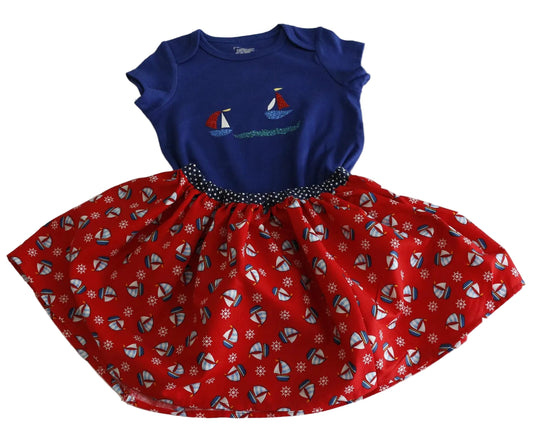 Girls Toddler Handmade Nautical Boat Outfit, Girls Bodysuit and Skirt, 24 Months, Girls Toddler Summer Clothing