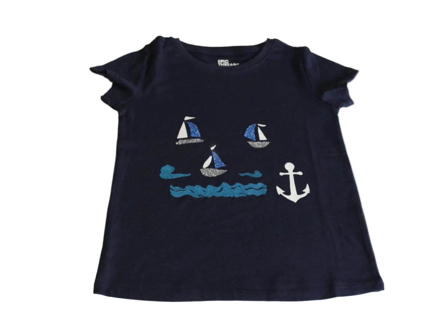 Girls Size 6 to 7 Handmade Nautical Boats and Anchors Outfit, Nautical Boats and Anchor Skirt and T-Shirt, Girls Summer Clothing